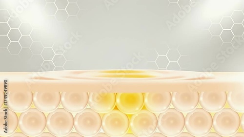 3d animation of white serum, cream, and lotion drops into skin cells for UV protection, Ultraviolet shield reflection. repair skin care concept
