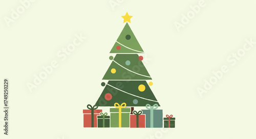 Festive Christmas Tree with Presents A Joyful Holiday Celebration Illustration