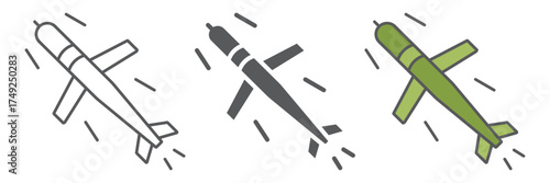 Cruise missile icon, army and force, military bomb sign, vector graphics, a linear pattern on a white background. editable stroke