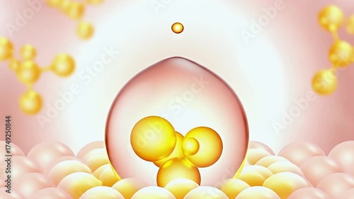 3d animation of white serum, cream, and lotion drops into skin cells for UV protection, Ultraviolet shield reflection. repair skin care concept
