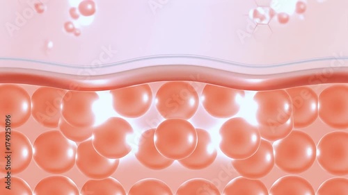 3d animation of white serum, cream, and lotion drops into skin cells for UV protection, Ultraviolet shield reflection. repair skin care concept
