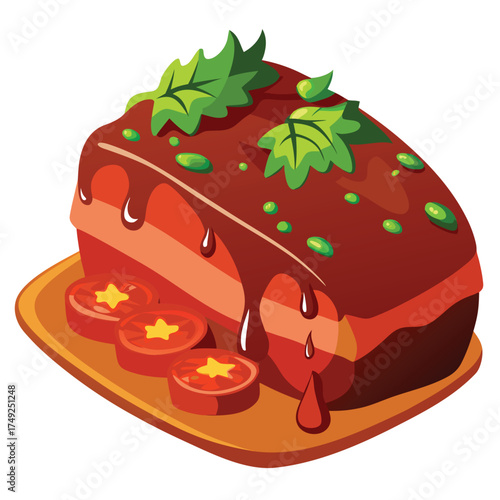 Delectable Meatloaf Illustration with Tomato Sauce and Vegetable Garnishing