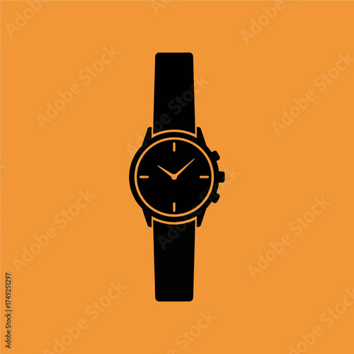 Minimalist Black Wristwatch Silhouette Vector Icon.