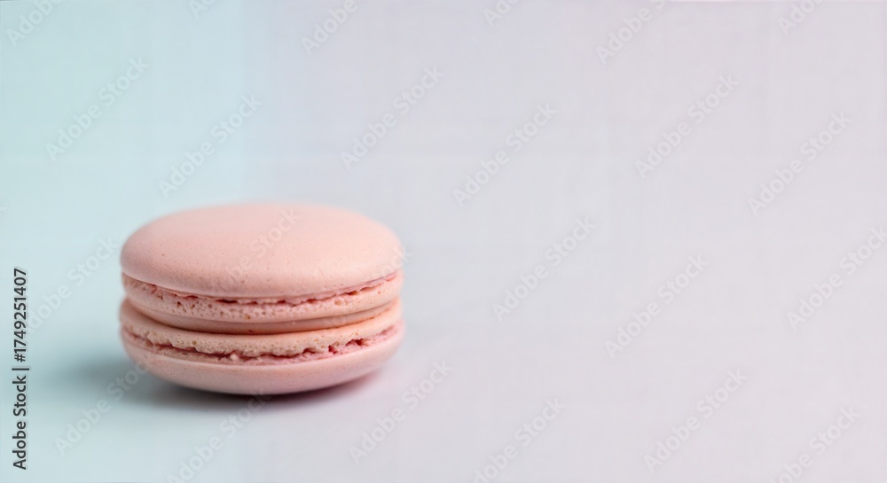 Fototapeta premium Single pink macaron on pastel background food