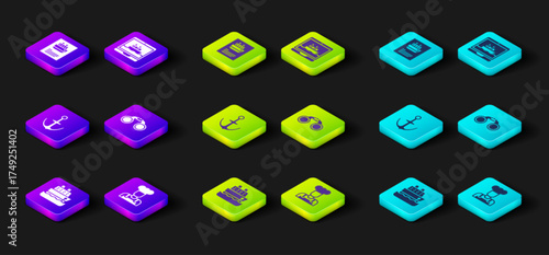 Set Cruise ship, Cook, Anchor, Binoculars, and icon. Vector