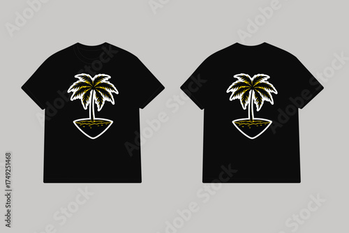Black t shirt with palm tree island graphic tropical
