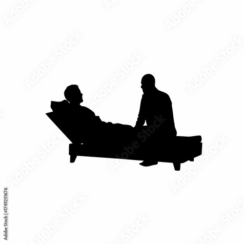 Silhouette of a patient listening attentively during therapy session isolated on white background