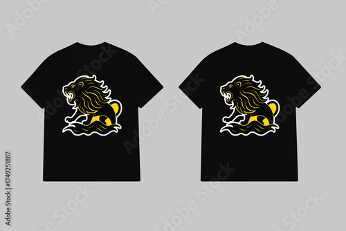 Black t shirt with roaring lion graphic apparel clothing