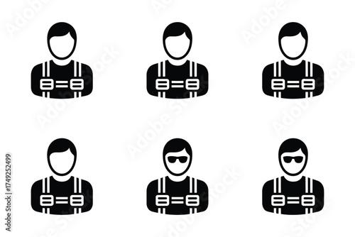 Minimalist vector icons six people with harnesses and sunglasses scalable eps format silhouette