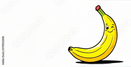 Smiling yellow banana winking on white background fruit