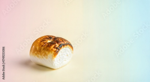 Single Toasted Marshmallow on Pastel Gradient Background