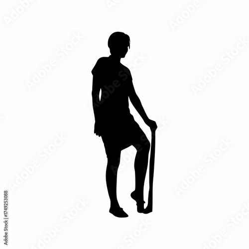 Silhouette of physical therapist taping ankle joint before exercise isolated on white background