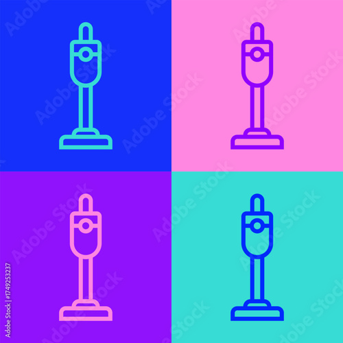Pop art line Vacuum cleaner icon isolated on color background. Vector