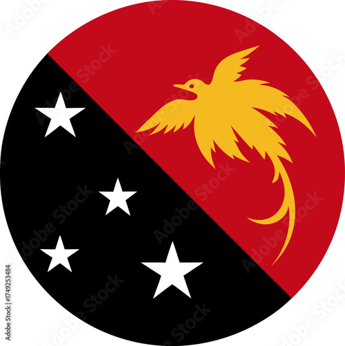 papua new guinea flag emblem with bird of paradise and southern cross stars