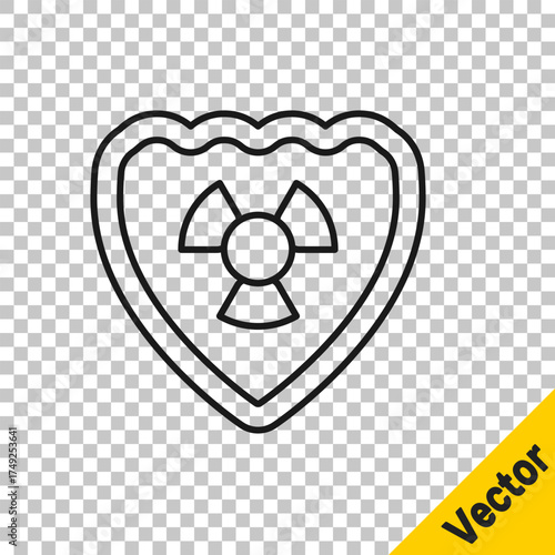 Black line Radioactive in shield icon isolated on transparent background. Radioactive toxic symbol. Radiation Hazard sign. Vector