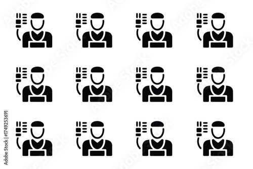 Scalable vector graphics of nine electrician icons for modern design projects silhouette