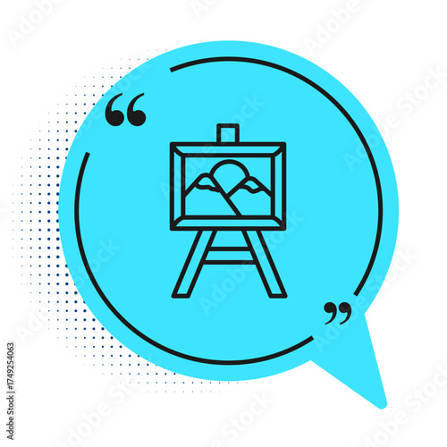 Black line Auction painting icon isolated on white background. Auction bidding. Sale and buyers. Blue speech bubble symbol. Vector