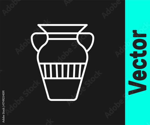 White line Egyptian vase icon isolated on black background. Symbol of ancient Egypt. Vector