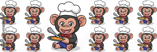Chef Monkey Serving Delicious Porridge: A Cute Cartoon Character for Kids' Food Illustrations, Children's Education, Nutrition, Cooking, Funny Mascot Design, Recipe Books, Mascot, Happy Animals, Cooki