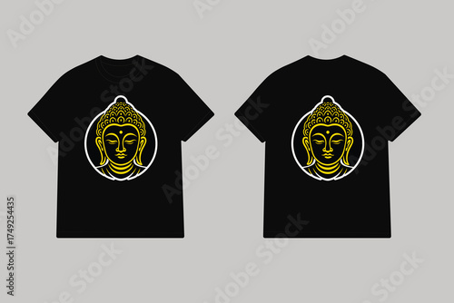 Black t shirt with yellow buddha face design yellow design