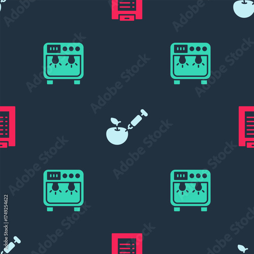 Set Clinical record, Genetically modified apple and Biosafety box on seamless pattern. Vector