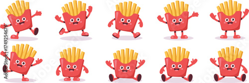 Cute French Fries Characters Collection:  Happy, Playful Cartoon Food Illustrations for Kids' Menus, Party Invitations, and Fast Food Marketing, Promoting Nutrition Education, and Fun Food Activities
