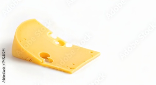 Yellow cheese slice with holes on white background