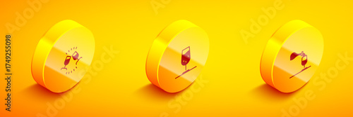 Set Isometric Wine tasting, degustation, glass and icon. Vector