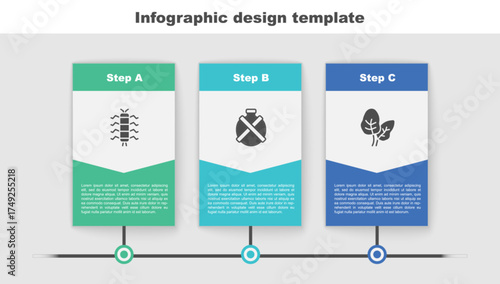 Set Centipede insect, Canteen water bottle and Tropical leaves. Business infographic template. Vector