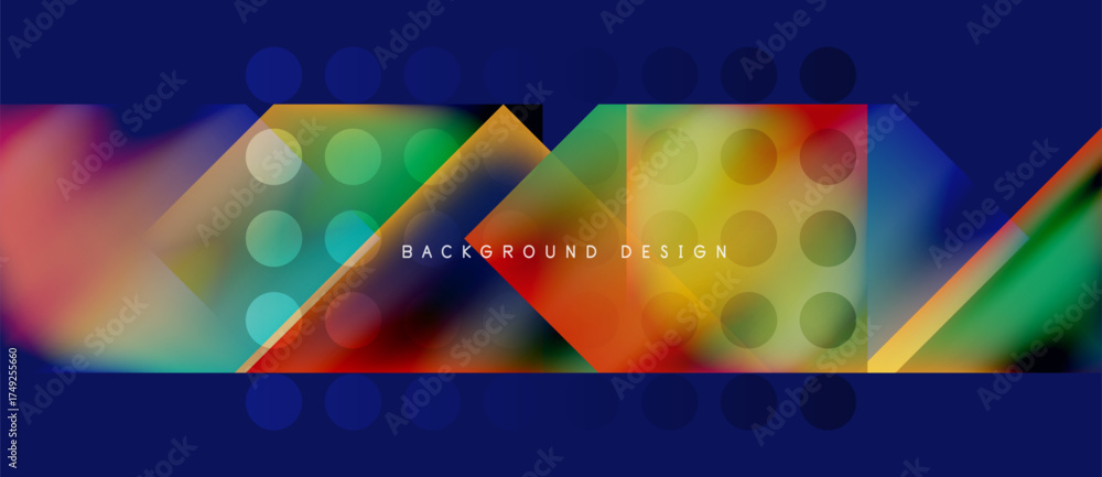 Obraz premium Abstract colorful design. Geometric shapes overlap, creating vibrant visual effect. Blue background provides contrast. Modern aesthetic.