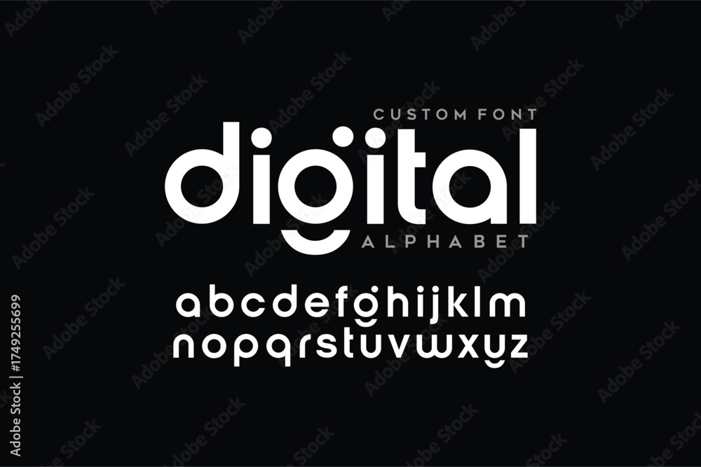 Obraz premium Digital Abstract minimal modern alphabet fonts for logo. Typography technology electronic digital music future creative font. vector illustration 