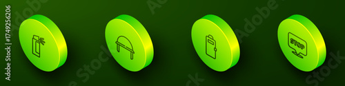 Set Isometric line Pepper spray, Military helmet, Police assault shield and Protest icon. Vector