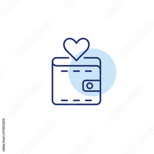 Wallet and heart. Charity and support, caring finances. Pixel perfect, editable stroke vector icon