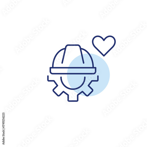 Hard hat, cogwheel and heart. Reliable operations, settings and support. Pixel perfect, editable stroke vector icon