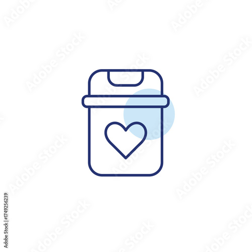 Garbage bin and heart. Eco waste management, recycling and green care. Pixel perfect, editable stroke vector icon
