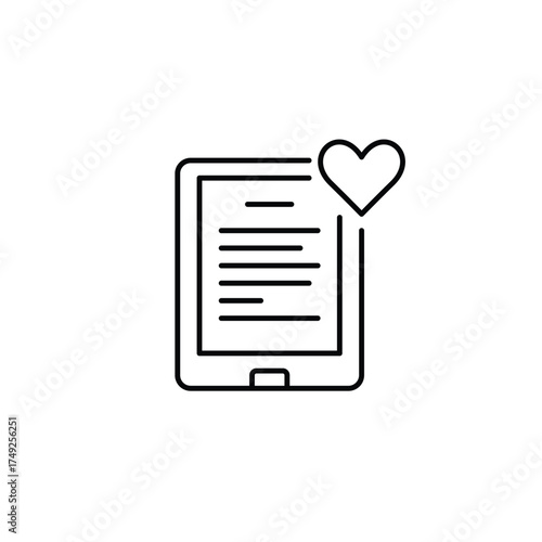 Text document on tablet. Digital notes, add to favorites. Secure file connection. Pixel perfect, editable stroke vector icon