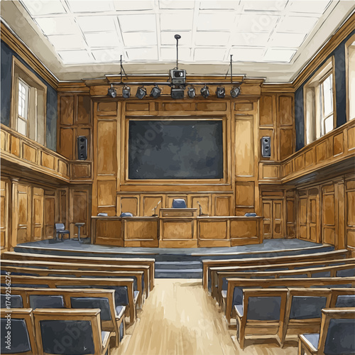 Lecture Hall, watercolor clipart vector, isolated on a white background.