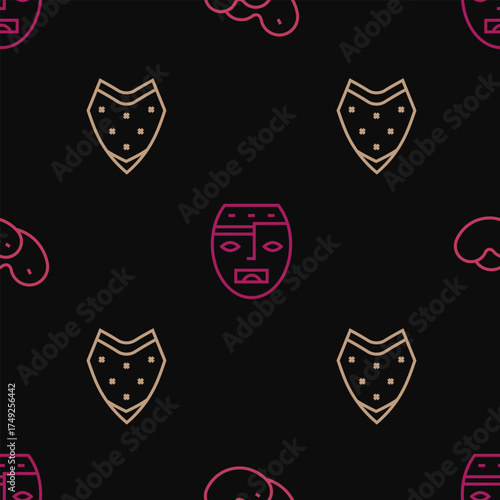 Set line Beans, Poncho and Aztec mask on seamless pattern. Vector