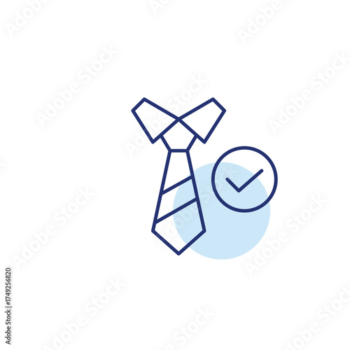 Tie and checkmark. Verified work professional, hiring and business deals. Pixel perfect, editable stroke vector icon