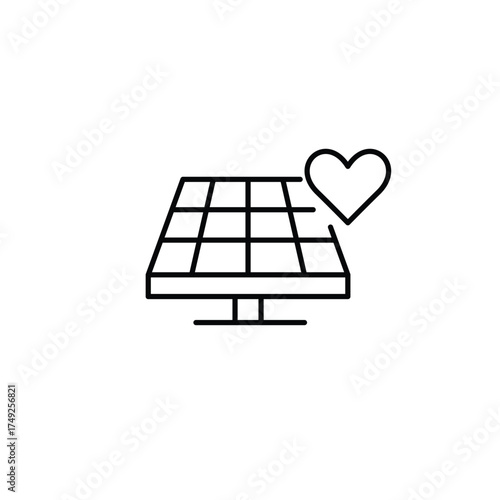 Sustainable and trusted energy. Solar panel and heart. Pixel perfect, editable stroke vector icon