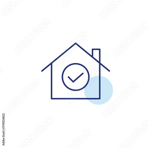 Checkmark in house. Verified property, trusted real estate. Pixel perfect, editable stroke vector icon
