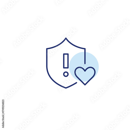 Shield and exclamation mark. Trusted protection, security alerts. Pixel perfect, editable stroke vector icon