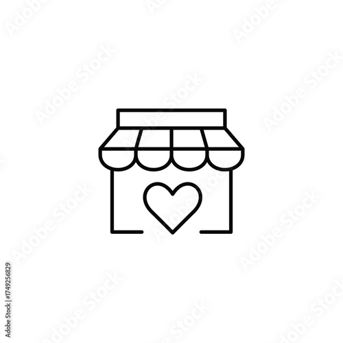 Store and heart. Shop with love. Customer loyalty and support. Pixel perfect, editable stroke vector icon