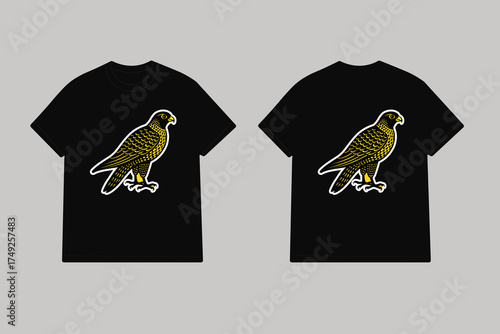 Black t shirt with yellow falcon graphic bird