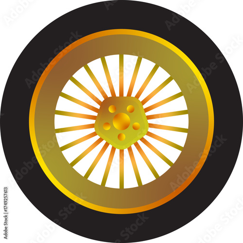 Illustration of a Golden Car Wheel and Tire