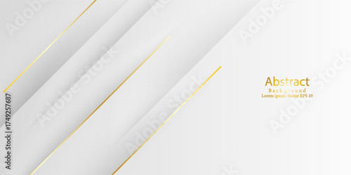 Elegant abstract background featuring white and gold diagonal lines with smooth gradients and subtle shadows. Modern minimal luxury style perfect for branding