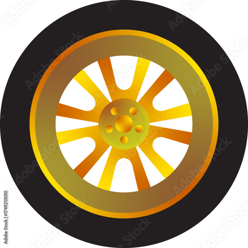 Illustration of a Golden Car Wheel and Tire