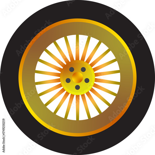Illustration of a Golden Car Wheel and Tire