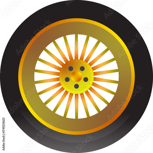 Illustration of a Golden Car Wheel and Tire