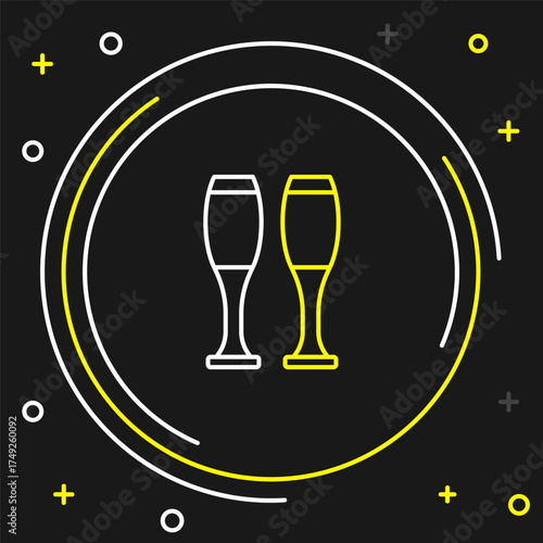 Line Bowling pin icon isolated on black background. Juggling clubs, circus skittles. Colorful outline concept. Vector